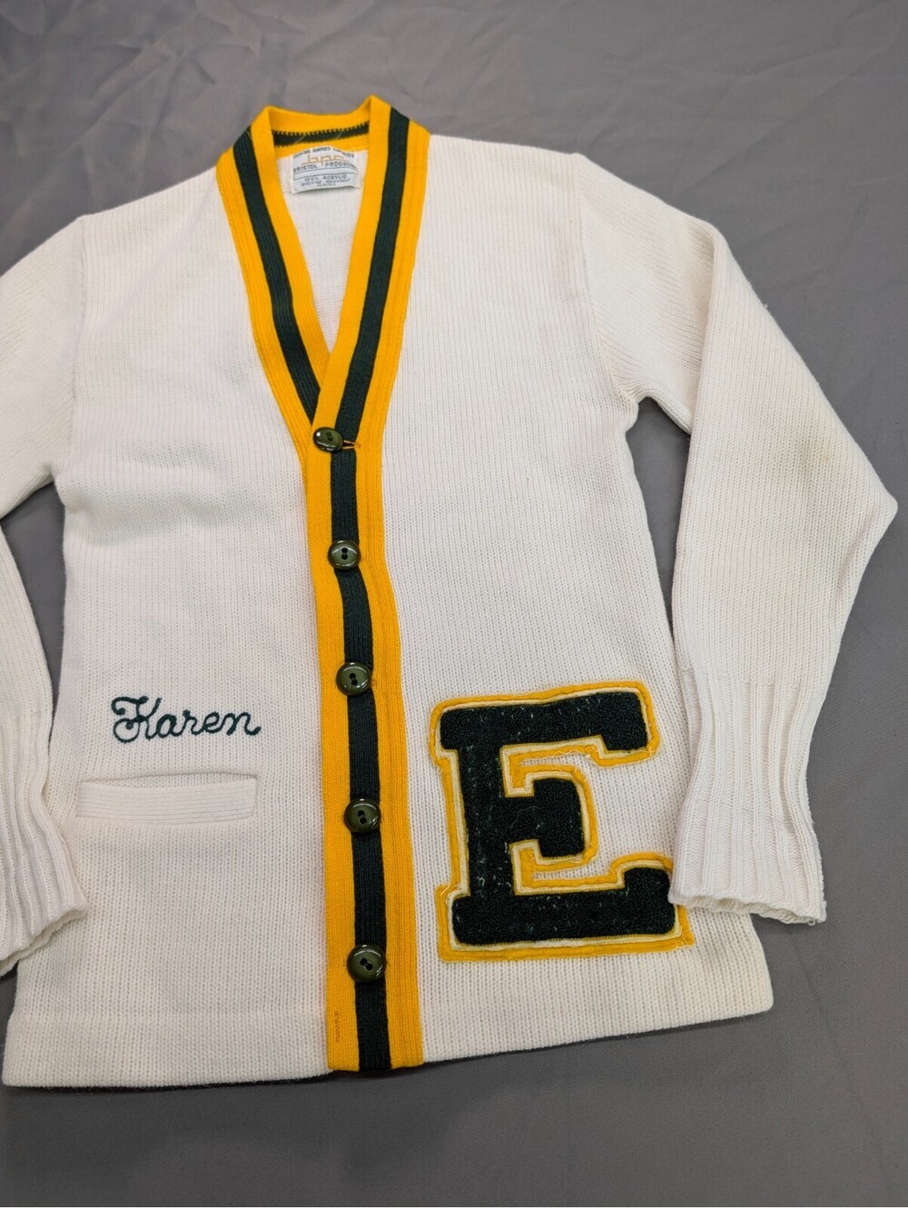 Vintage Letterman Sweater Cardigan Patch Karen White 60